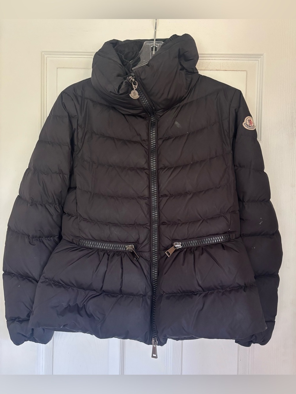 Moncler Women's Black Puffer Jacket with High Funnel Collar
